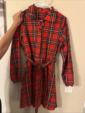 Source Unknown Red Plaid Midi Dress